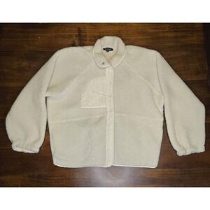 Blu Pepper Cream Snap Sherpa Jacket Fleece Pockets Oversized Womens Small
